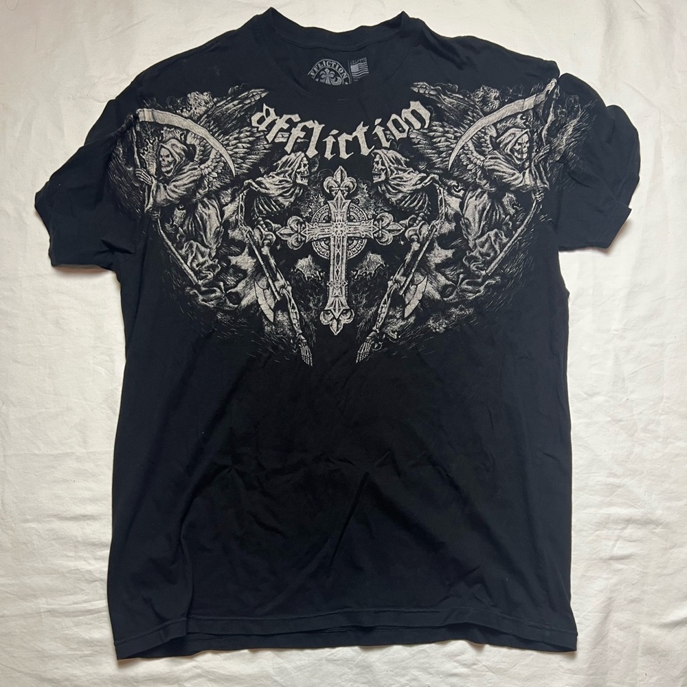 Affliction Black and White Angelic Cross Tee